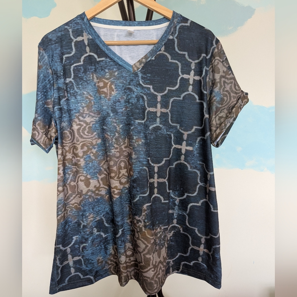 Pixie Lady Pattered Short Sleeve Shirt- Size XL